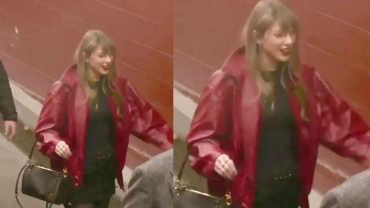 Taylor Swift’s Red Bomber Jacket is the Perfect Holiday Accessory