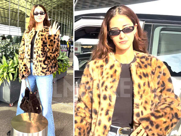 Ananya Panday keeps it chic and cosy in a leopard-print jacket at Mumbai airport