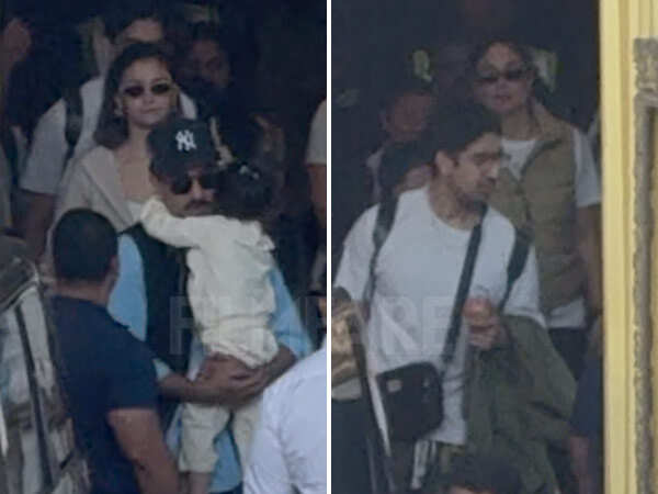 Ranbir Kapoor Carries Raha As Alia Bhatt Kareena Kapoor Khan and Ayan Mukherji Spotted at Airport Ranbir Kapoor Carries Raha As Alia Bhatt Kareena Kapoor Khan and Ayan Mukherji Spotted at Airport