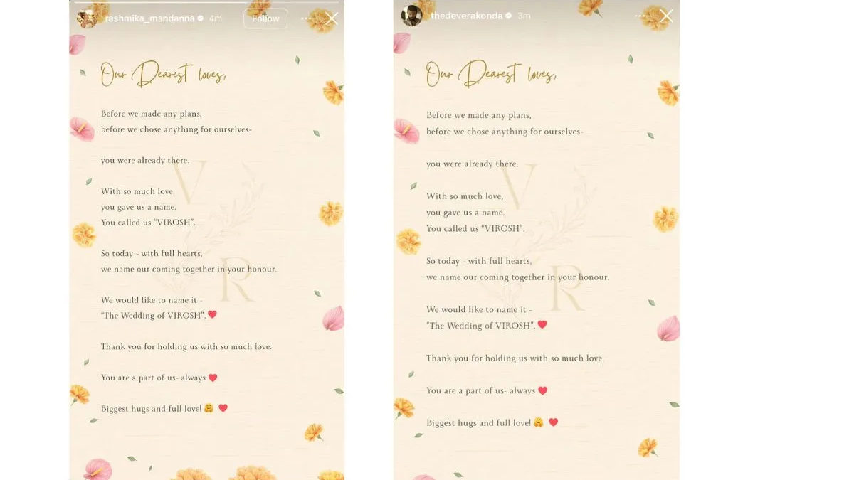 Rashmika Mandanna and Vijay Deverakonda’s Wedding Announcement Is Everything Fans Dreamed Of—Read Their Thank You Note!