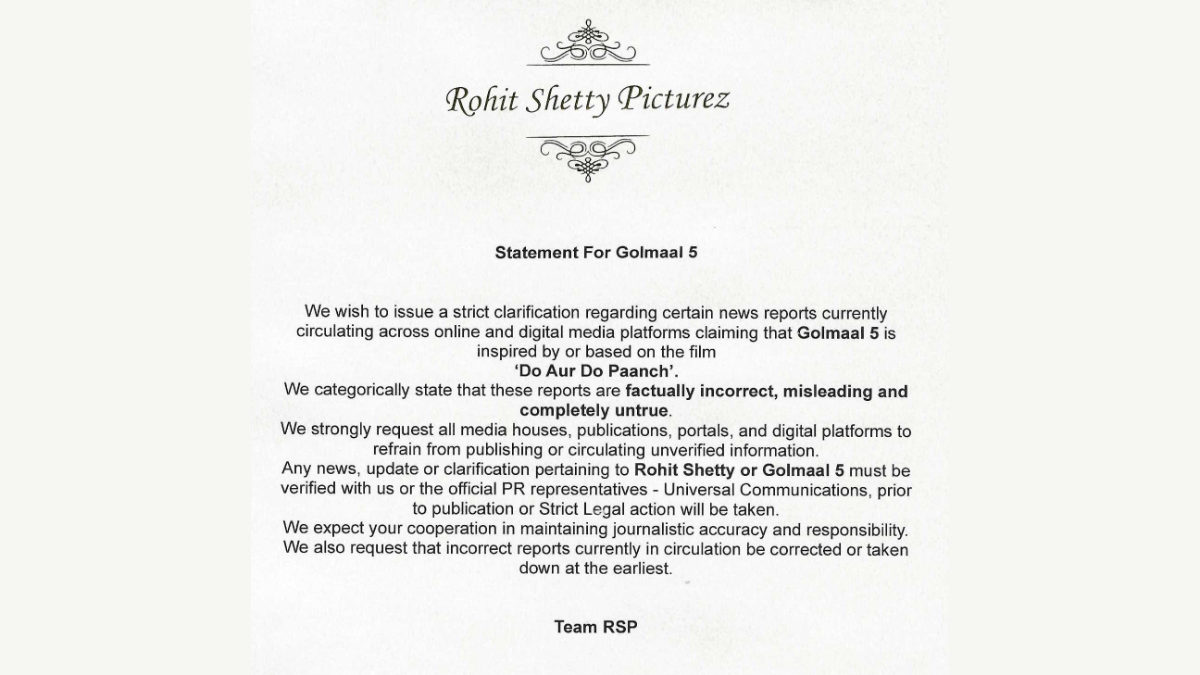 Rohit Shetty Picturez issues clarification on ‘Golmaal 5’ Reports