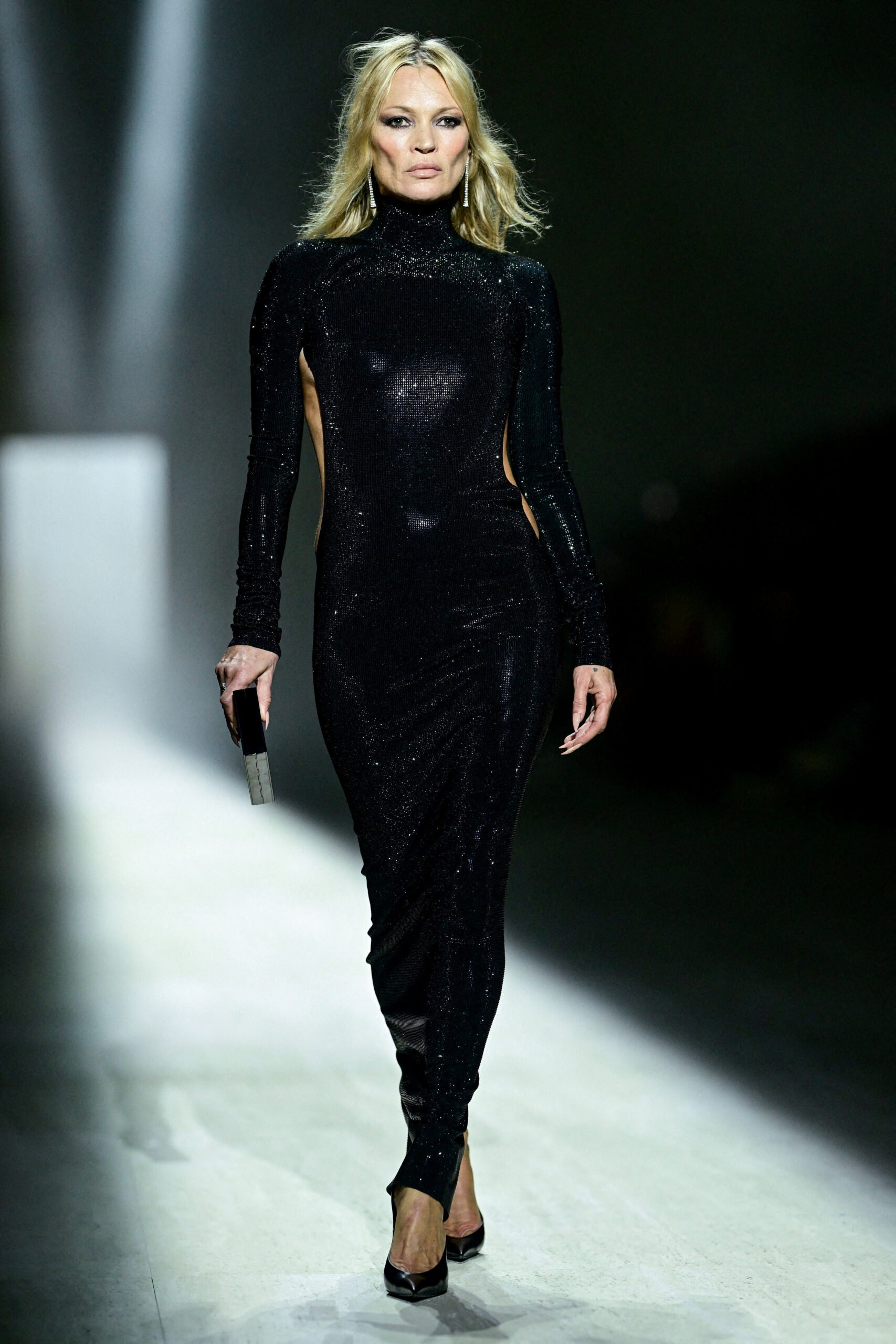 Kate Moss returns to the Gucci runway 30 years later in a gown with peekaboo thong