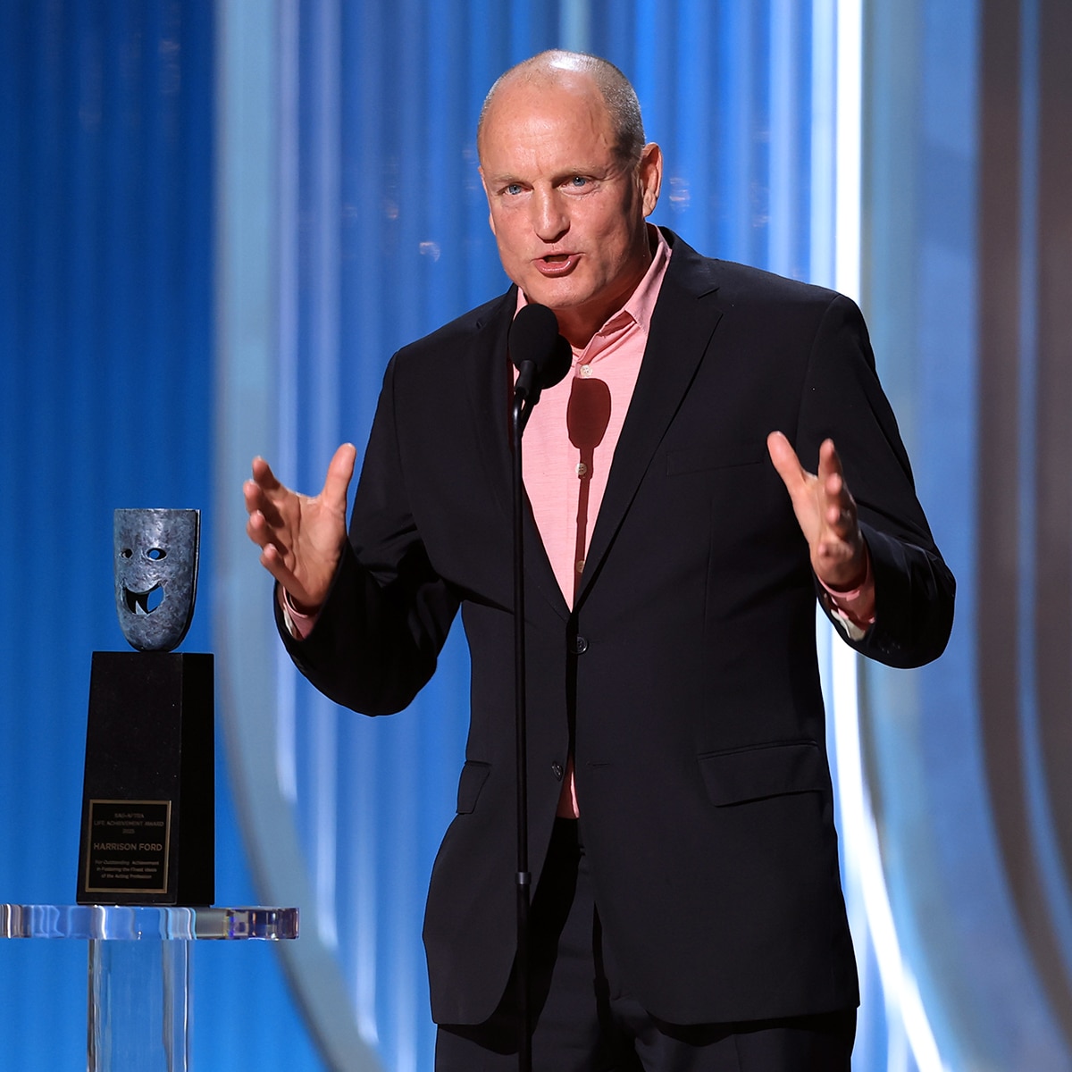 Woody Harrelson Calls Out “Tough” Crowd During Harrison Ford Tribute